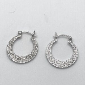 Sterling Silver Flat / Wide Hammered Design Hoop Earrings .9”